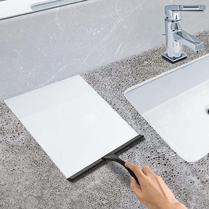 Docrok All-Purpose Stainless Steel Shower Squeegee for Shower Glass Door with Adhesive Hook, Bathroom Cleaner Tool Household Window Mirror Squeegee for Glass Doors, Cleaning Tile Wall, Car, 10 inch, Black - Image 5